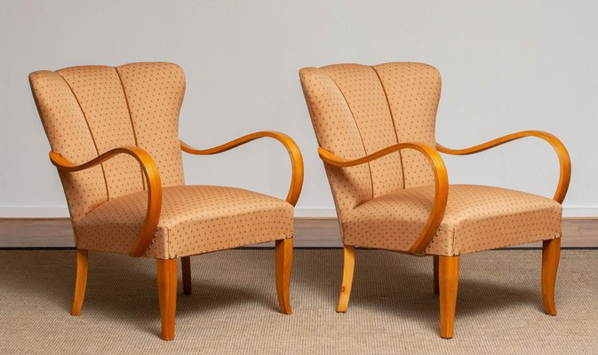 Scandinavian Bentwood Armchairs Club Chairs in Elm, Sweden, 1950s, Set of 2-JE-987207