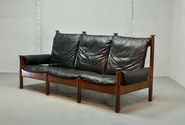 Scandinavian Black Leather 3-Seater Sofa, 1960s-IXC-878823