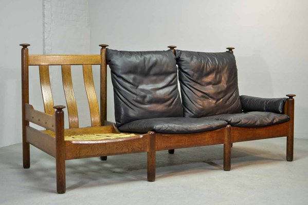 Scandinavian Black Leather 3-Seater Sofa, 1960s-IXC-878823