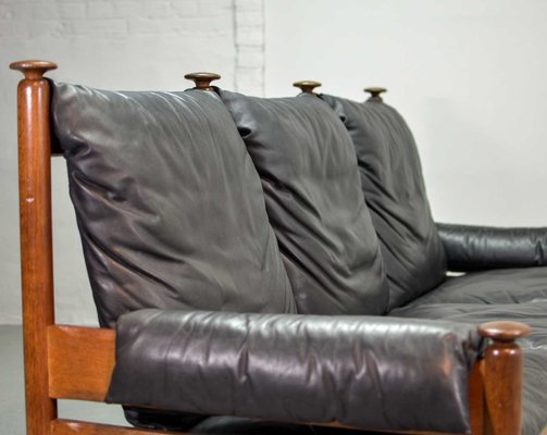 Scandinavian Black Leather 3-Seater Sofa, 1960s-IXC-878823