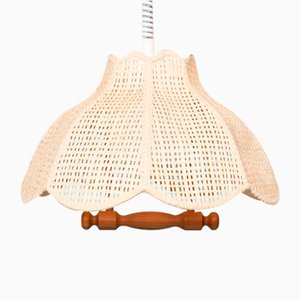 Scandinavian Bohemian Hanging Lamp in Webbing & Pine, 1970s-HGA-1703981