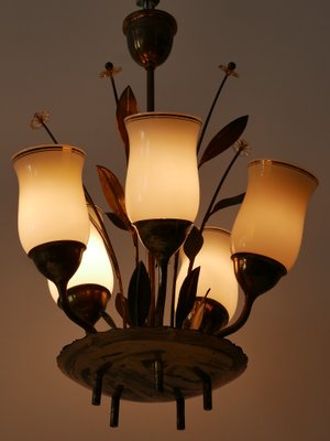 Scandinavian Brass and Opal Glass Ceiling Lamp, 1950s-WPT-1357833