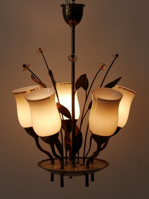 Scandinavian Brass and Opal Glass Ceiling Lamp, 1950s-WPT-1357833