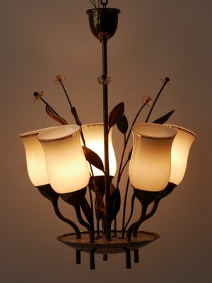 Scandinavian Brass and Opal Glass Ceiling Lamp, 1950s-WPT-1357833