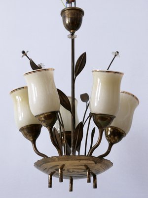 Scandinavian Brass and Opal Glass Ceiling Lamp, 1950s-WPT-1357833