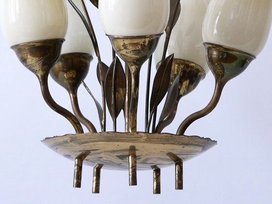 Scandinavian Brass and Opal Glass Ceiling Lamp, 1950s-WPT-1357833