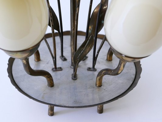 Scandinavian Brass and Opal Glass Ceiling Lamp, 1950s-WPT-1357833