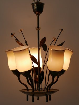 Scandinavian Brass and Opal Glass Ceiling Lamp, 1950s-WPT-1357833