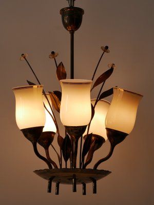 Scandinavian Brass and Opal Glass Ceiling Lamp, 1950s-WPT-1357833