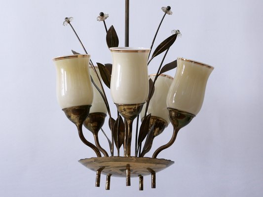 Scandinavian Brass and Opal Glass Ceiling Lamp, 1950s-WPT-1357833