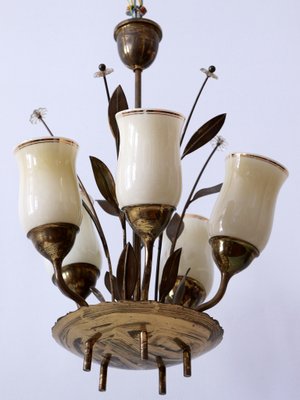 Scandinavian Brass and Opal Glass Ceiling Lamp, 1950s-WPT-1357833