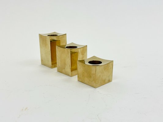 Scandinavian Brass Candleholders, Set of 3-SFW-1178512