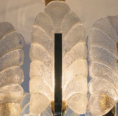 Scandinavian Brass Chandelier with 10 Glass Leaves by Carl Fagerlund for Orrefors, Sweden, 1960s-BMM-1100237