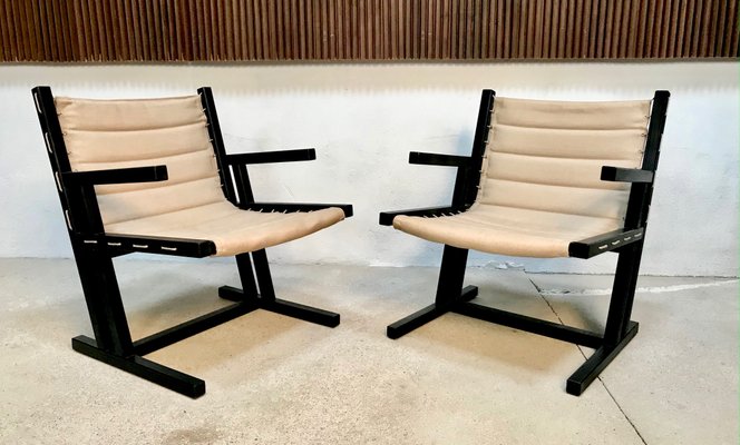 Scandinavian Canvas & Rope Skid-Base Armchairs, 1970s, Set of 2-JP-1093835