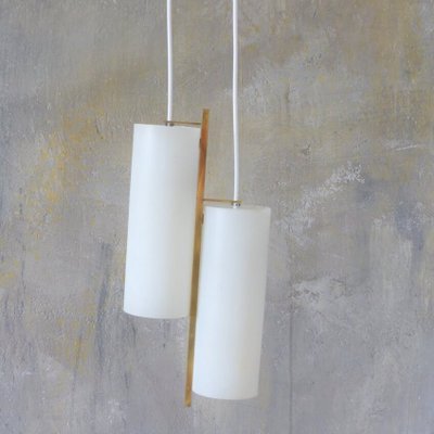 Scandinavian Ceiling Lamp in Brass and Opal Glass, 1950s-WK-726677