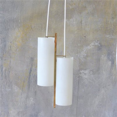 Scandinavian Ceiling Lamp in Brass and Opal Glass, 1950s-WK-726677