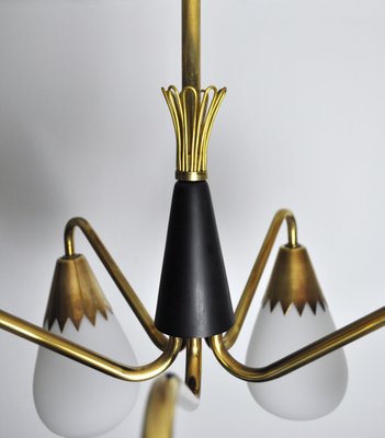 Scandinavian Ceiling Lamp in Brass and Opaline Glass, 1950s-HPQ-1417615