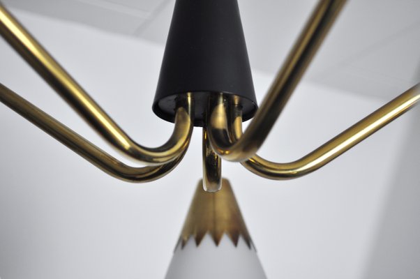 Scandinavian Ceiling Lamp in Brass and Opaline Glass, 1950s-HPQ-1417615