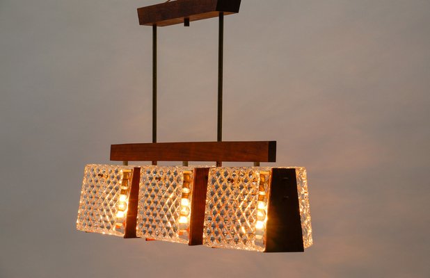 Scandinavian Ceiling Lamp in Teak, Crystal Glass and Brass, 1960s-KQB-1812918