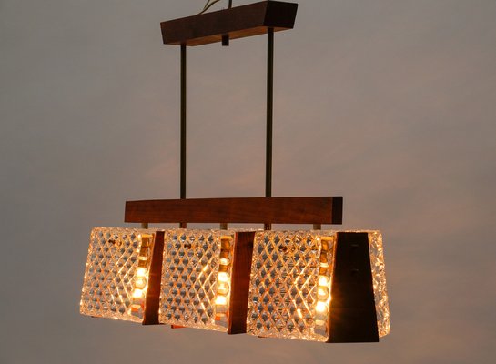 Scandinavian Ceiling Lamp in Teak, Crystal Glass and Brass, 1960s-KQB-1812918