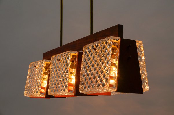 Scandinavian Ceiling Lamp in Teak, Crystal Glass and Brass, 1960s-KQB-1812918