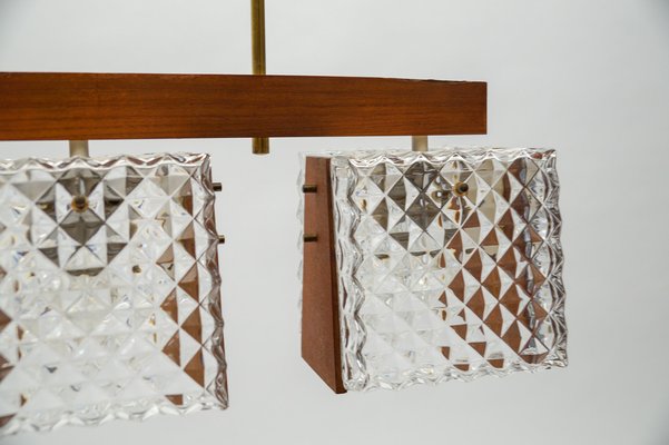 Scandinavian Ceiling Lamp in Teak, Crystal Glass and Brass, 1960s-KQB-1812918