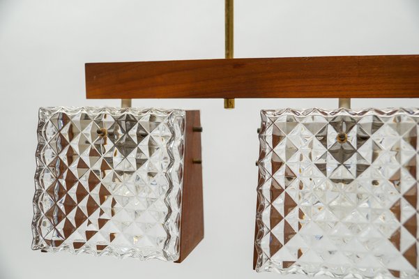 Scandinavian Ceiling Lamp in Teak, Crystal Glass and Brass, 1960s-KQB-1812918