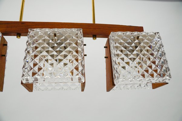 Scandinavian Ceiling Lamp in Teak, Crystal Glass and Brass, 1960s-KQB-1812918