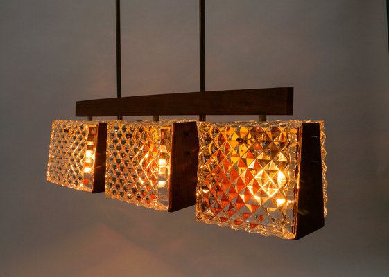 Scandinavian Ceiling Lamp in Teak, Crystal Glass and Brass, 1960s-KQB-1812918