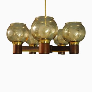 Scandinavian Chandelier in Mahogany and Brass, 1960s-KDW-1821290