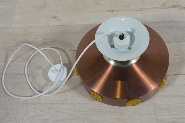 Scandinavian Copper & Glass Ceiling Lamp, Denmark, 1960s-NIT-1427622