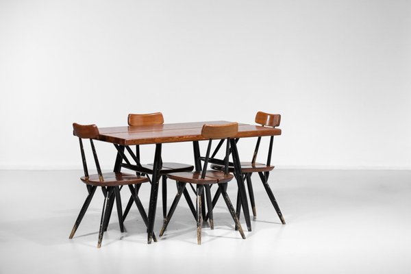 Scandinavian Dining Room Set by Ilmari Tapiovaara for Laukaan Puu, 1950s, Set of 5-YU-1010792