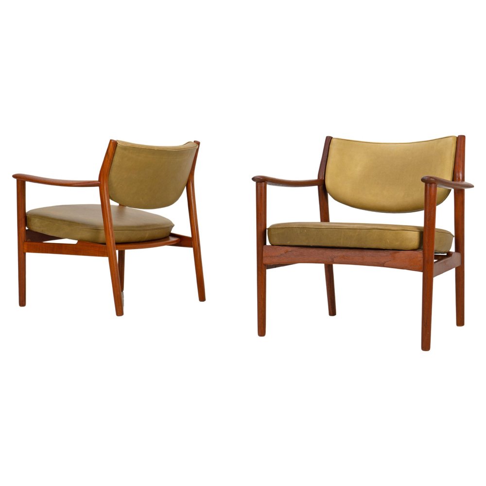 Scandinavian Easy Chairs with Teak and Leather by Westnofa, 1960s, Set of 2