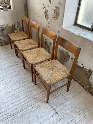 Scandinavian Elm and Straw Chairs by Moller, Set of 4-LCU-1251588