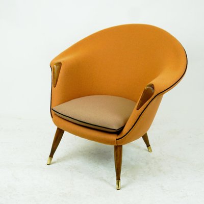 Scandinavian Elm Lounge Chair with Orange Kvadrat Wool Fabric-MH-885455