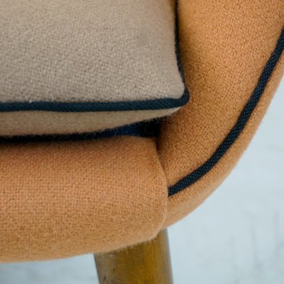 Scandinavian Elm Lounge Chair with Orange Kvadrat Wool Fabric-MH-885455