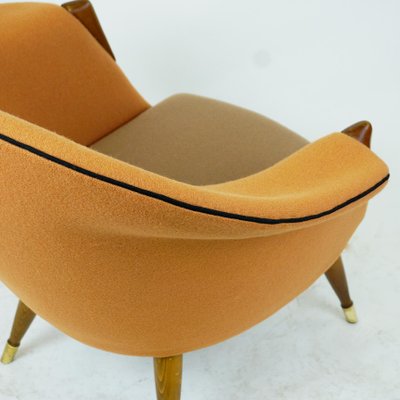 Scandinavian Elm Lounge Chair with Orange Kvadrat Wool Fabric-MH-885455