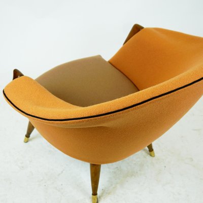 Scandinavian Elm Lounge Chair with Orange Kvadrat Wool Fabric-MH-885455