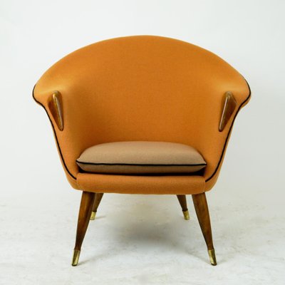 Scandinavian Elm Lounge Chair with Orange Kvadrat Wool Fabric-MH-885455