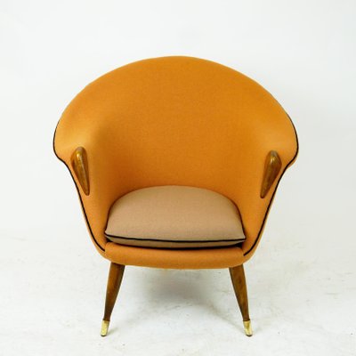 Scandinavian Elm Lounge Chair with Orange Kvadrat Wool Fabric-MH-885455