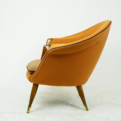 Scandinavian Elm Lounge Chair with Orange Kvadrat Wool Fabric-MH-885455