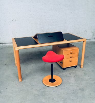 Scandinavian Ergonomic Design Writing Desk and Stool from Stokke, 1980s, Set of 3-RQV-1148343