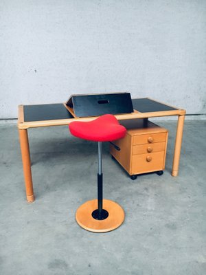 Scandinavian Ergonomic Design Writing Desk and Stool from Stokke, 1980s, Set of 3-RQV-1148343