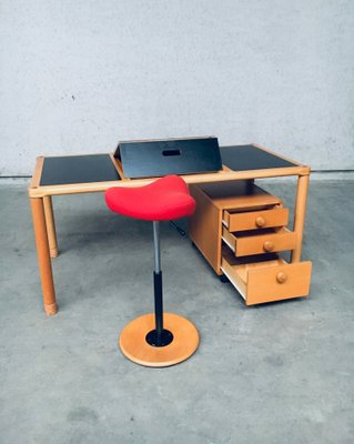 Scandinavian Ergonomic Design Writing Desk and Stool from Stokke, 1980s, Set of 3-RQV-1148343