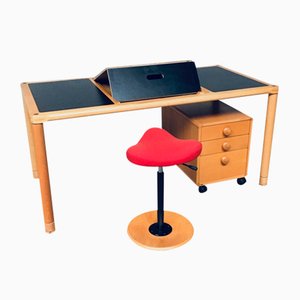 Scandinavian Ergonomic Design Writing Desk and Stool from Stokke, 1980s, Set of 3-RQV-1148343