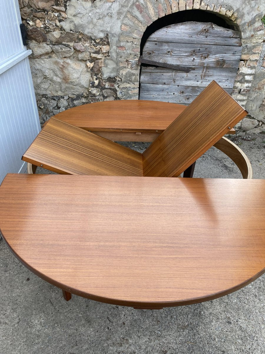 Scandinavian Extendable Round Table in Teak Dia 116cm An60, 1960s