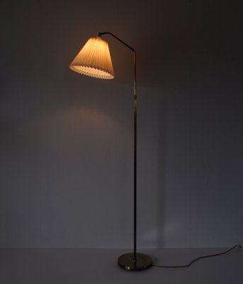 Scandinavian Floor Lamp in Brass with Pleated Shade, 1950s-HPQ-1399202