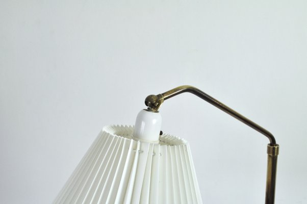 Scandinavian Floor Lamp in Brass with Pleated Shade, 1950s-HPQ-1399202