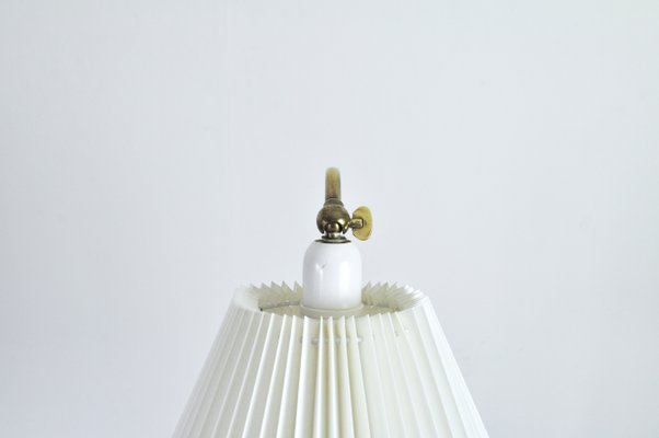 Scandinavian Floor Lamp in Brass with Pleated Shade, 1950s-HPQ-1399202