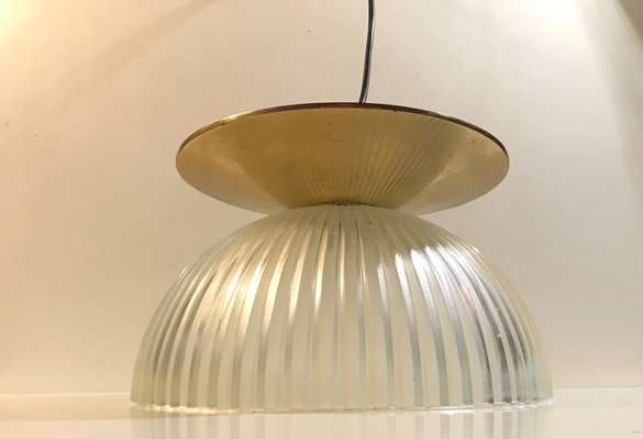 Scandinavian Fluted Glass and Brass Ceiling Lamp, 1970s-LCR-838228